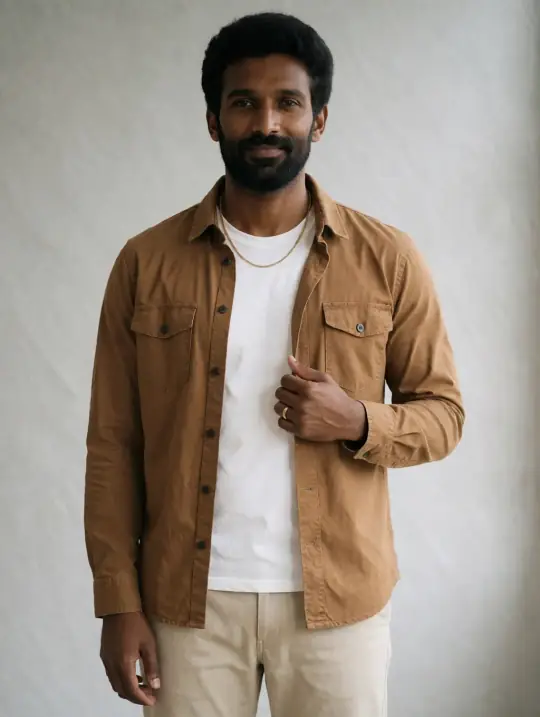 Arjun, an A Pose Studio AI model: South Indian, about 30, broad