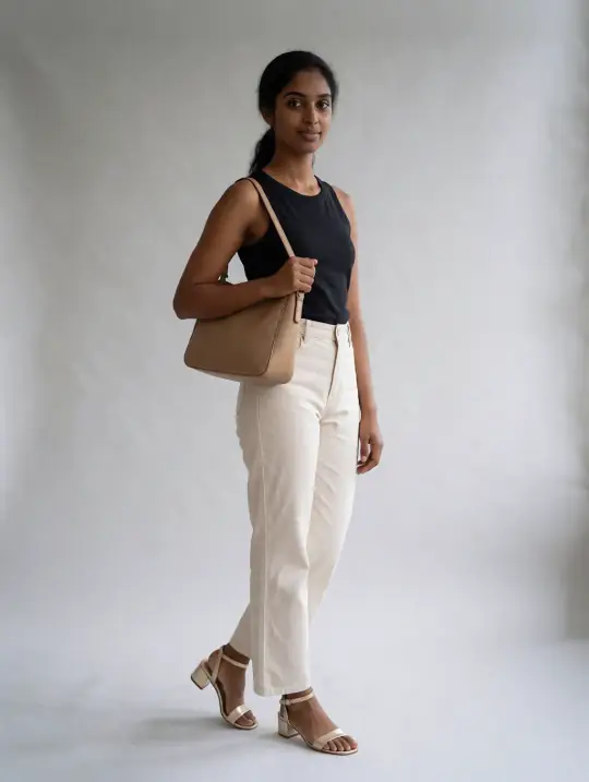 Meera, an A Pose Studio AI model: South Indian, mid 20s, deep skin tone