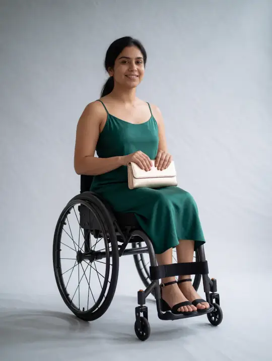 Riya, an A Pose Studio AI model: Indian, late 20s, wheelchair user