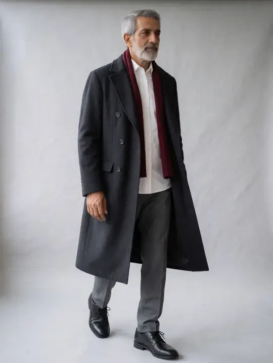 Vikram, an A Pose Studio AI model: Indian, about 60, grey beard