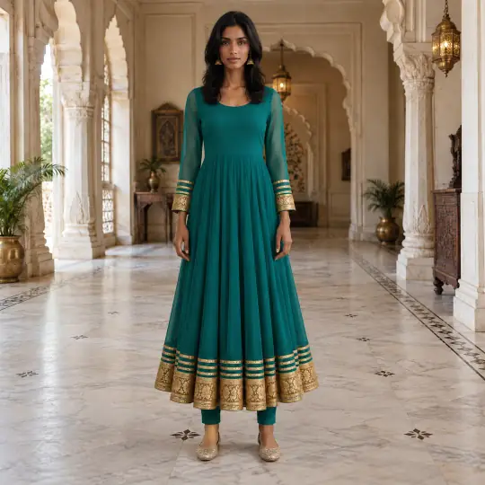 Tara, an A Pose Studio model, wearing or holding the kurti in the Palace Hall scene