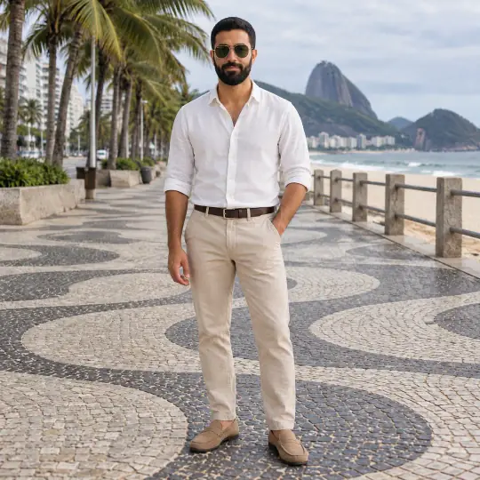 Omar, an A Pose Studio model, wearing or holding the sunglasses in the Rio Beach Promenade scene
