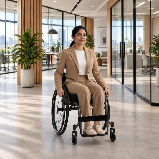 Riya, an A Pose Studio model, wearing the blazer in the Modern Office scene