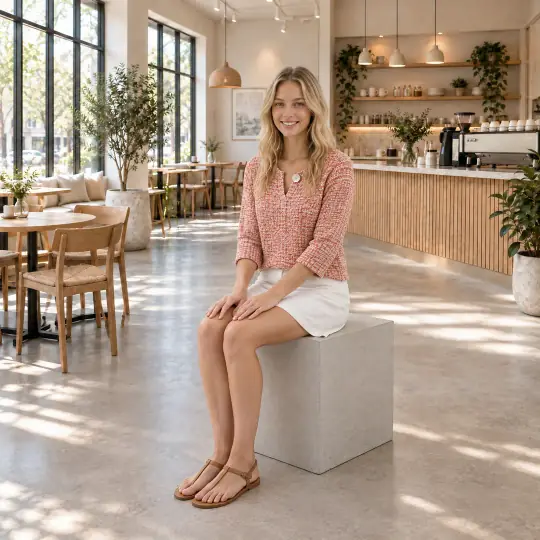 Chloe, an A Pose Studio model, in the tops & shirts example, Minimal Cafe scene