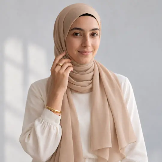 Layla, an A Pose Studio model, wearing or holding the modest outfit in the White Studio scene