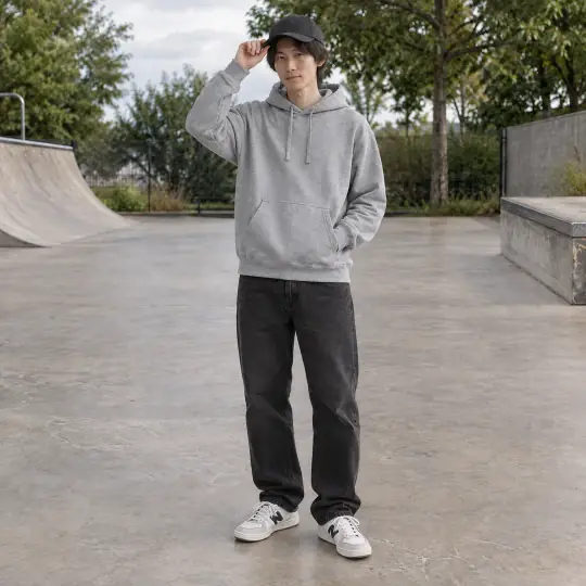 Kenji, an A Pose Studio model, wearing or holding the jacket in the Skate Park scene