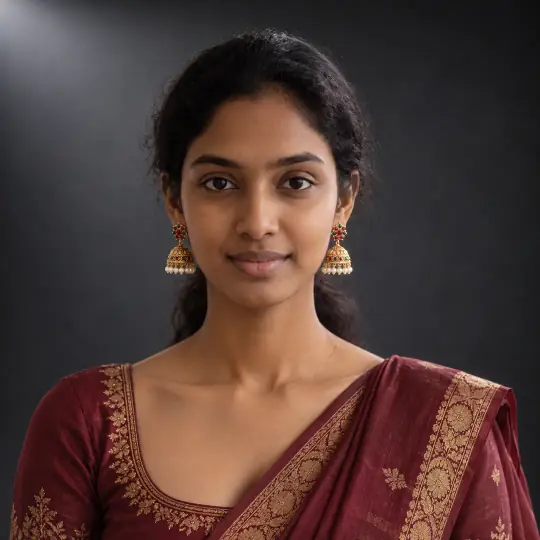 Meera, an A Pose Studio model, in the earrings example, Charcoal Premium Studio scene