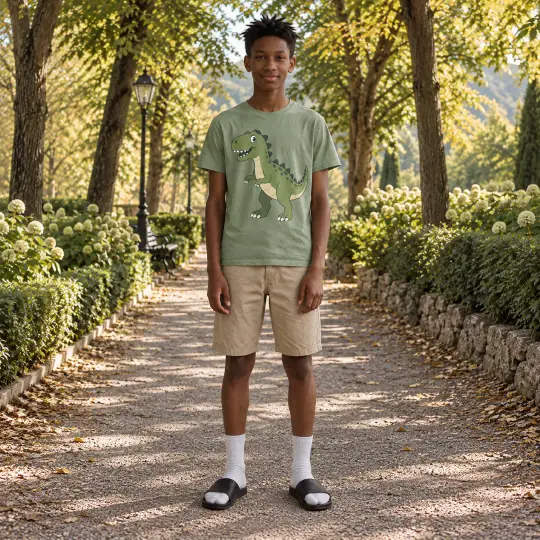 Amani, an A Pose Studio model, wearing or holding the kids' outfit in the Park Path scene