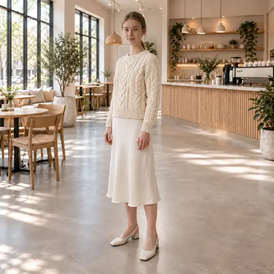 Freya, an A Pose Studio model, wearing or holding the top or shirt in the Minimal Cafe scene
