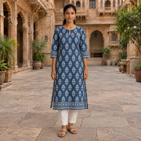 Aaina, an A Pose Studio model, in the kurtis & anarkalis example, Haveli Courtyard scene