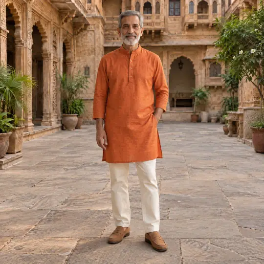 Vikram, an A Pose Studio model, in the kurta sets example, Haveli Courtyard scene