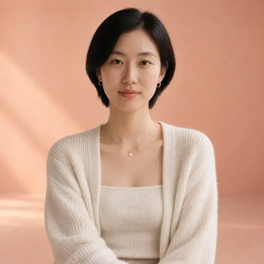 Jiwoo, an A Pose Studio model, wearing or holding the necklace or earrings in the Peach Gradient Studio scene