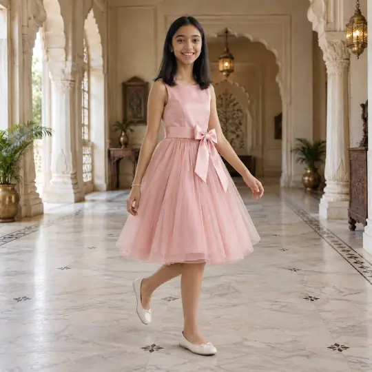 Anaya, an A Pose Studio model, wearing or holding the kids' outfit in the Palace Hall scene