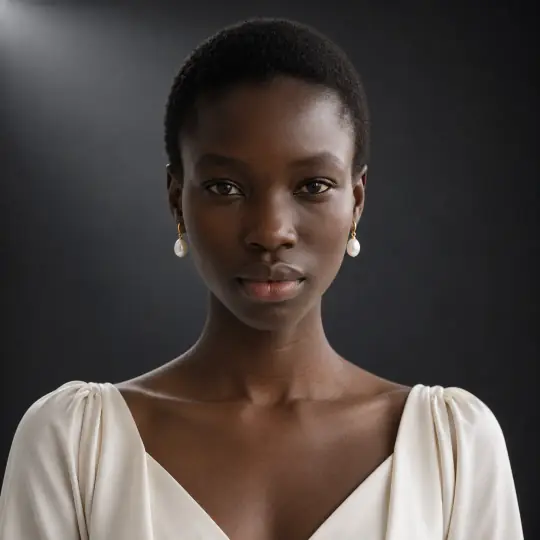 Nia, an A Pose Studio model, wearing or holding the earrings in the Charcoal Premium Studio scene