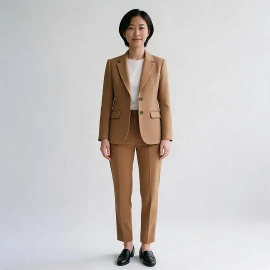 Jiwoo, an A Pose Studio model, wearing the blazer on a white studio background