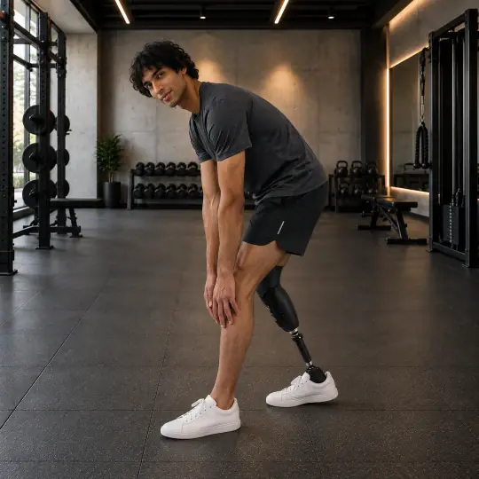 Dev, an A Pose Studio model, wearing or holding the activewear set in the Modern Gym scene