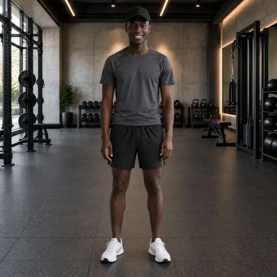 Malik, an A Pose Studio model, in the activewear example, Modern Gym scene