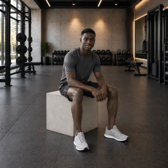 Malik, an A Pose Studio model, wearing or holding the activewear set in the Modern Gym scene