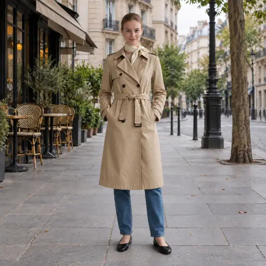 The square master photo: Camille in a trench coat on a Paris street